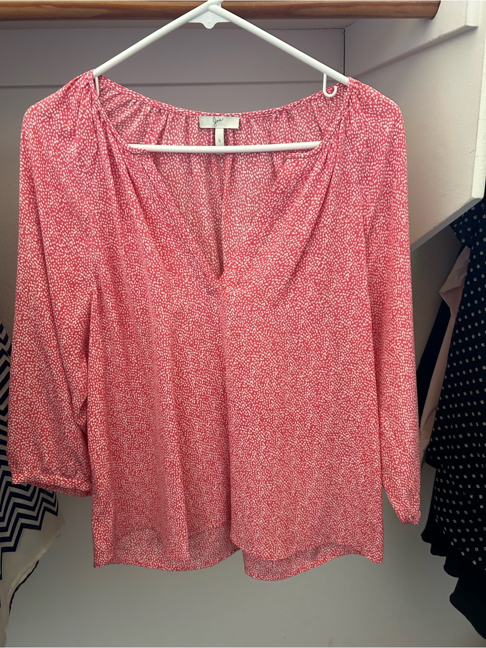 Joie Pink Micro-Print V-Neck Blouse